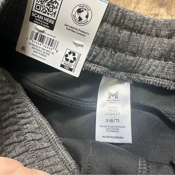 NWT! Boy’s Member’s Mark Gray Jogger Sweatpants, Tech Pocket, Pull On, S (6/7) - Picture 10 of 11